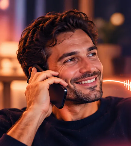 Illustration : un homme souriant au téléphone